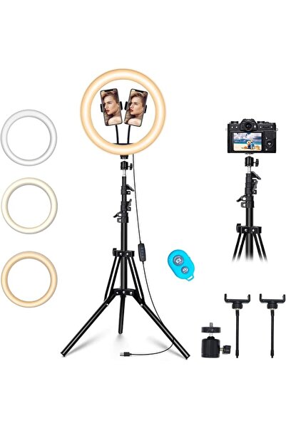 minibird baby fashion 12" Ring Light with Tripod Stand & 2 Phone Holder, Dimm...