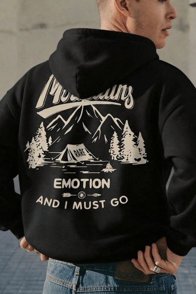 K KOZZ STYLE Thick 100% Cotton Black Xmountainsx Print Loose Fit Sweatshirt H...