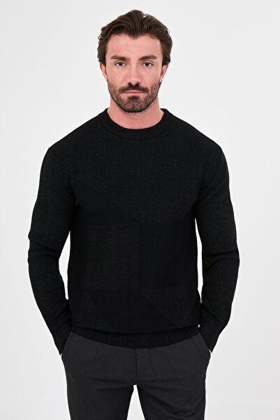 Mcr Textured Slim Fit Crew Neck Cotton Men's Knitwear Sweater Black - 11622.26K