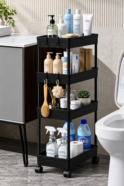ATA HOME XL Rafata Πολυλειτουργικός οργανωτής μπάνιου με φαρδιά ρόδες 4 επιπέ...