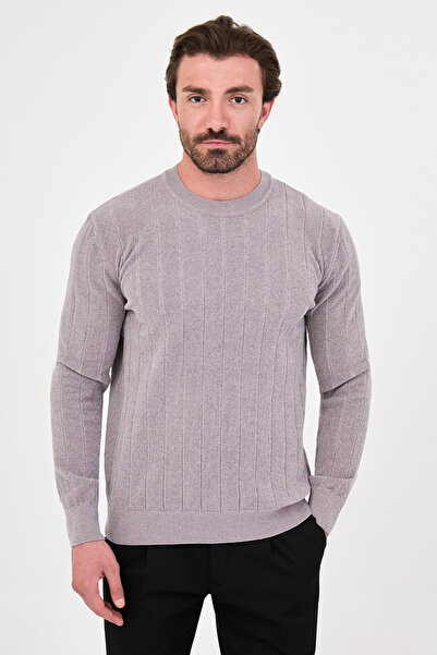 Mcr Ribbed Slim Fit Crew Neck Chenille Men's Knitwear Sweater Gray - 11614.26K