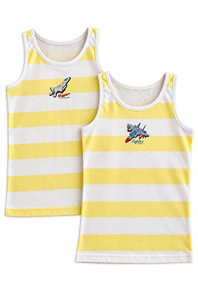 FUL 2-Piece Boys' Undershirts Yellow and White Striped, Front and Back Printe...