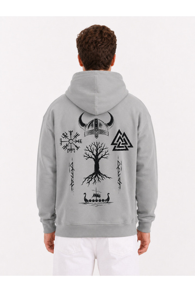 VEK Viking Printed Oversized Sweatshirt Hoodie