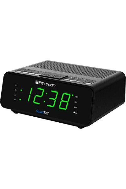 Emerson ساعة منبه ذكية مع راديو AM/FM، وخاصية تعتيم الإضاءة، ومؤقت للنوم، وشا...