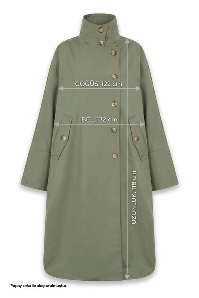 InStyle Trench kaki căptușit cu guler înalt