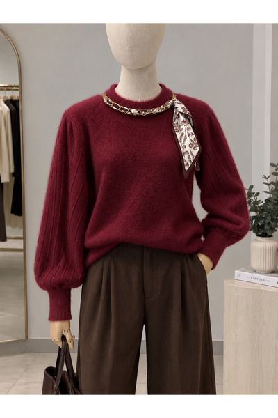 mahira collection Premium Soft Bearded Knitwear Sweater with Scarf Detail