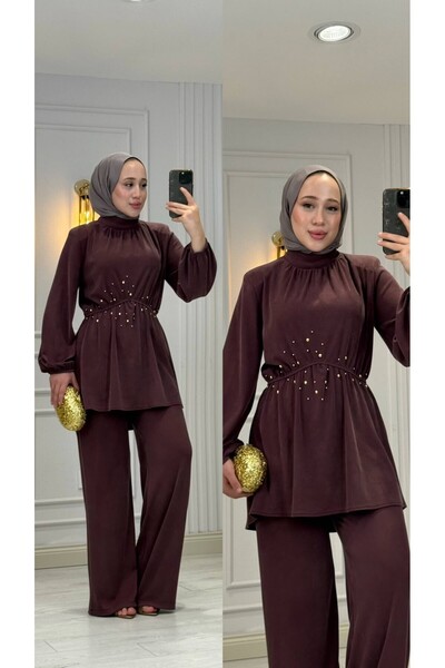 Jupe Kadın Örme Kumaş Belden Taş Detaylı İkili Takım 8680