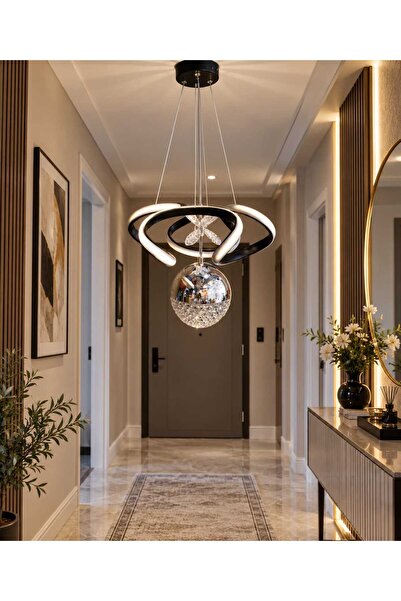 Şaheser Alya Modern LED Kristal Sarkıt Avize – Siyah Krom, Salon, Oturma Odas...