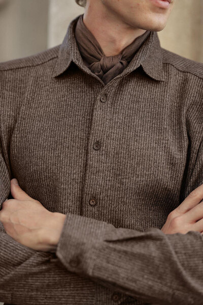 Mcr Corduroy Slim Fit Classic Collar Lumberjack Long Sleeve Men's Shirt Coffe...