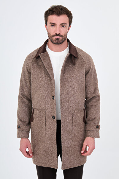 Mcr Textured Oversize Shirt Collar Hidden Button Side Pocket Wool Men's Coat ...