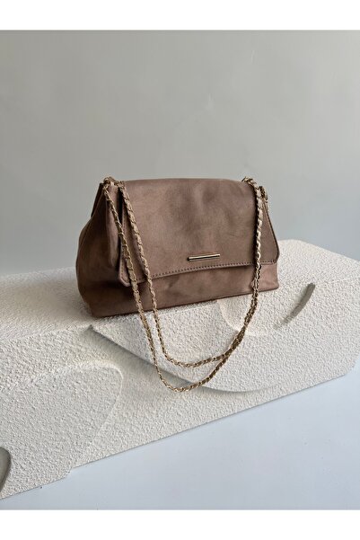 Mia Collection Mocca Model El Ve Kadın Omuz Çantası Süet Çanta Vizon