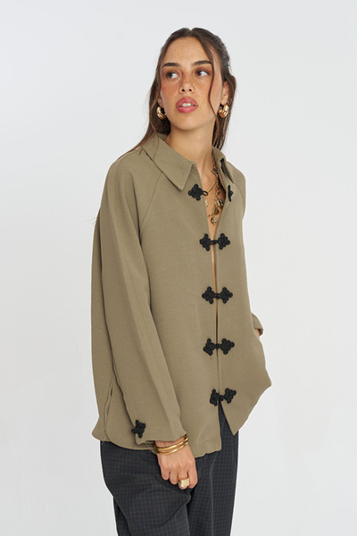 Orfeo Negro Women's Chinese Button Detailed Solid Color Loose Shirt