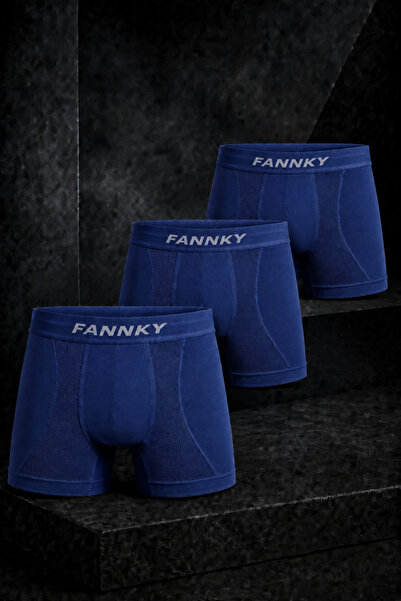 FİT WOMEN Men's Comfortable Flexible Seamless 3-Piece Navy Blue Boxer Briefs
