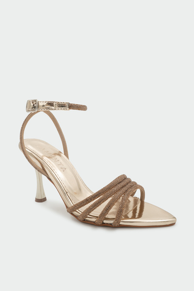 LAMİNTA Palius Stone Detailed Ankle Strap Women's Heeled Shoes - Gold