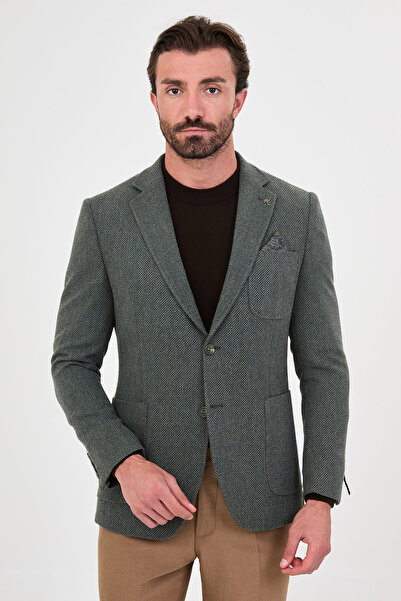 Mcr Textured Slim Fit Mono Collar Pocket Premium Wool Blend Men's Jacket Dark...