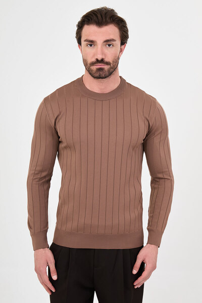 Mcr Ribbed Slim Fit Crew Neck Cotton Men's Knitwear Sweater Milk Coffee - 116...
