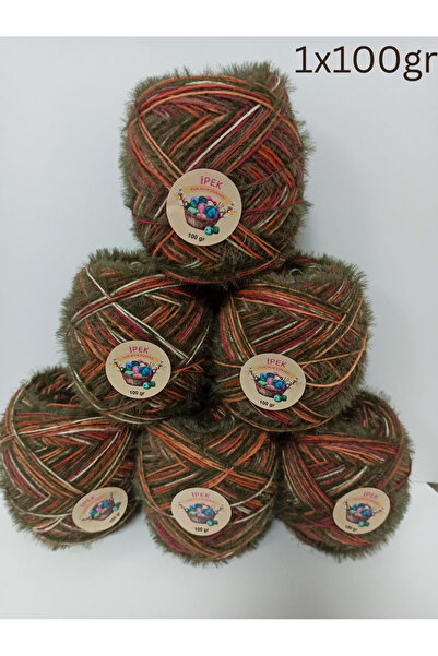 İPEK YÜN İPLİK DÜNYASI Tavşan Tüyü Örgü İpi (Haki) Batik İp Karışım 100gr