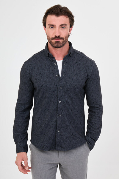 Mcr Patterned Slim Fit Stand Collar Lumberjack Long Sleeve Men's Shirt Black ...