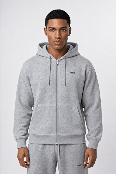 Respire Erkek Basic Oversize Zip Gri Melanj