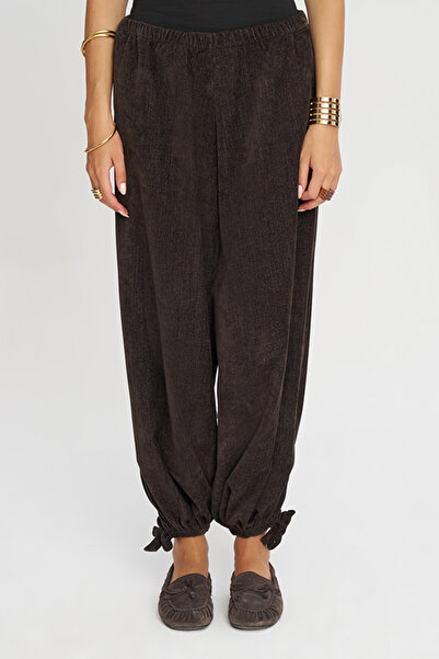 Orfeo Negro Women's Velvet Shalwar Trousers with Elastic Waist and Tieable Cuffs