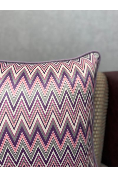 Fabricland Imported Velvet Lilac Chevron Patterned Cushion Cover 43X43Cm (Double-Sided Pattern)