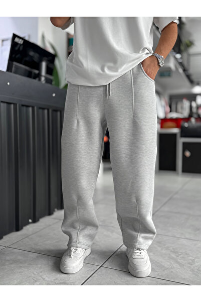BYBASICMAN Light Gray Panda Fabric Stitched Baggy Tracksuit Res-4004