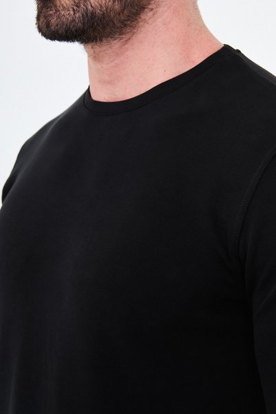 Mcr Straight Slim Fit Crew Neck Bi-Stretch Interlock Long Sleeve Men's T-Shirt Black - 36903.26K