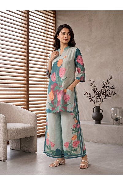 Generic Brand Women co-ord set, Sage Green Floral Print