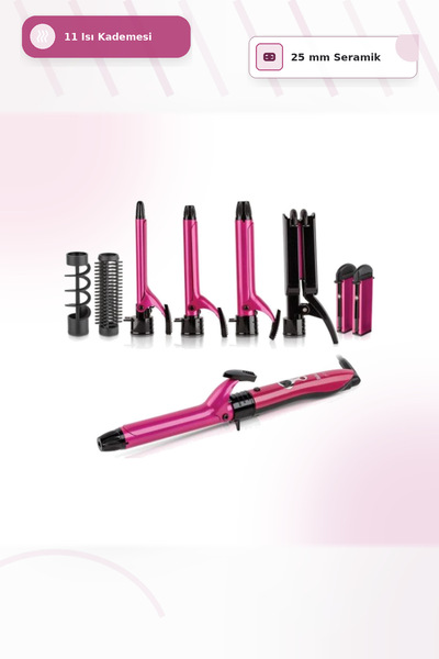 Fakir Pixie 25 mm Pembe Saç Maşası Seramik Yüzeyli Hızlı Isınan 11 Kademe Isı...