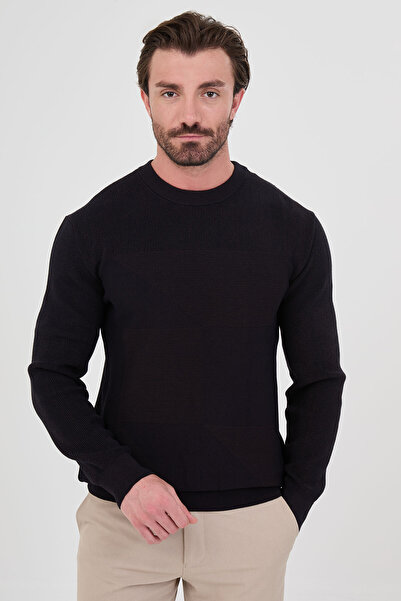 Mcr Textured Slim Fit Crew Neck Cotton Men's Knitwear Sweater Navy Blue - 116...