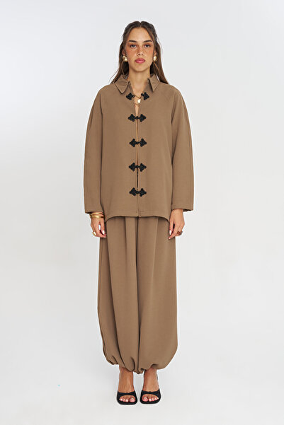 Orfeo Negro Women's Chinese Button Detailed Solid Color Loose Shirt