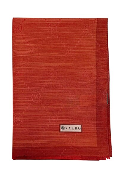 Vakko Pamuk İpek Şal - Şeritli Monogram - Oranj