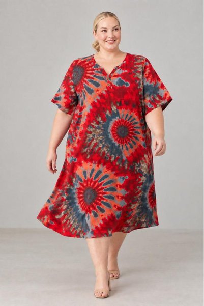 Sedef Moda Evi Battal Size Sunburst Patterned Short Sleeve Midi Hijab Dress 3X-6X