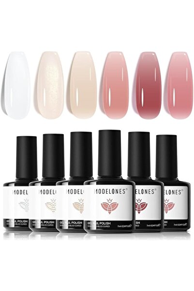 modelones Store مجموعة طلاء أظافر جل وردي من موديلونز، 6 ألوان، ألوان وردية س...