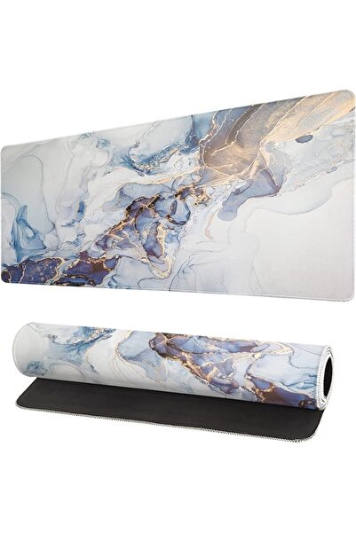 GENERAL Brecoy White Blue Marble with Gold Gaming Mouse Pad, Extended Large M...