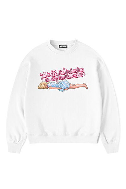 ROPE COUTURE Existential Front Printed Oversize Sweatshirt White