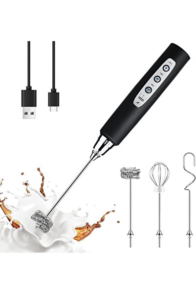 GENERAL YUSWKO Black Handheld Milk Frother Wand for Coffee, Rechargeable Elec...