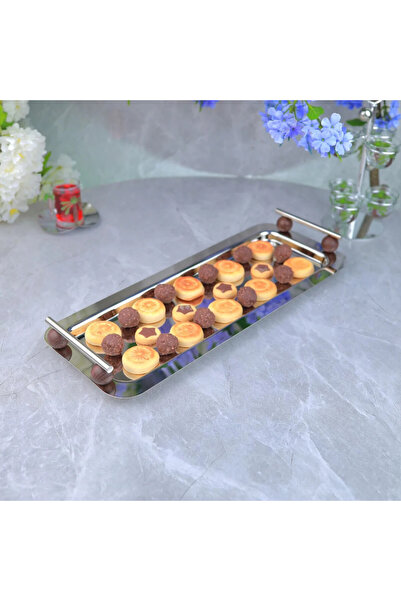 Al Hadaya Mall Stylish Design Stainless Steel and Wood Rectangular Serving Tr...