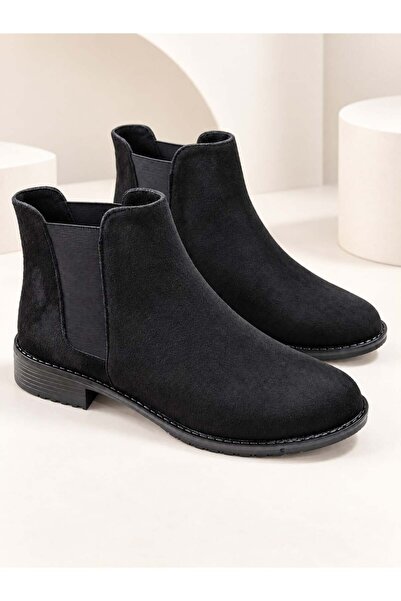 dabab shoes MARAL Kadın Siyah Süet Yuvarlak Burun Lastik Detaylı 3 Cm Topuklu...