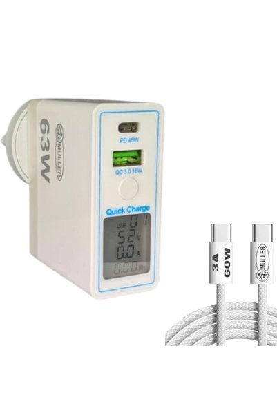 Müller Μούλερ ®   Φορτιστής, GaN 63W LCD, Γρήγορη φόρτιση Type C 45W + USB-A ...