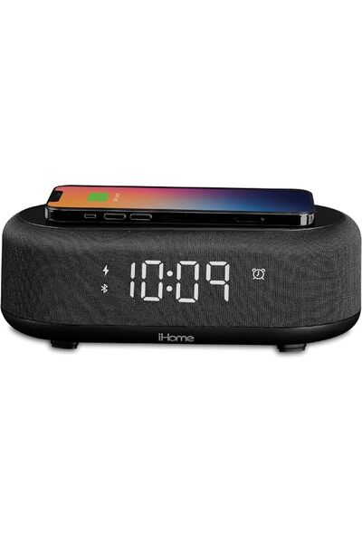 iHome ساعة منبه بلوتوث مع شاحن لاسلكي ومحطة شحن USB، ساعة منبه رقمية لـ