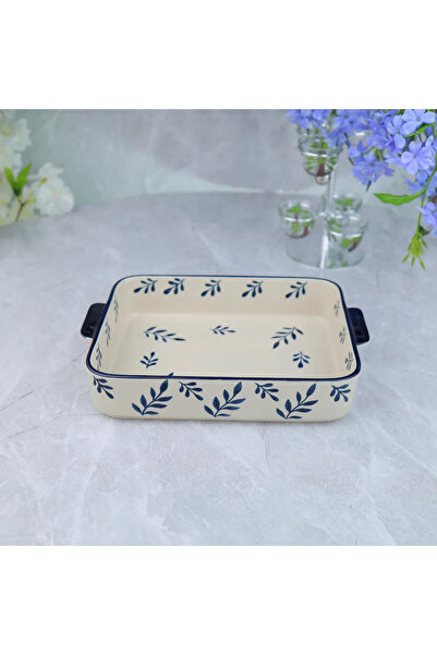 Al Hadaya Mall Ceramic Oven Tray with Elegant Design - Beige and Blue - 21*31...