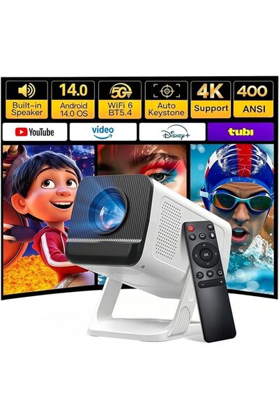 LynCast جهاز عرض صغير مع تطبيقات مدمجة يدعم دقة 1080P و4K، يعمل بنظام أندرويد...