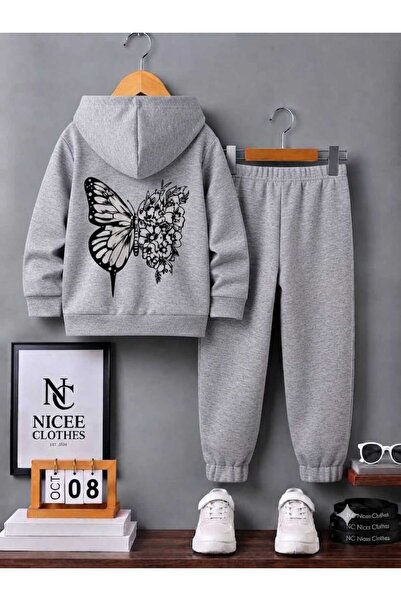 Leto Lykia Children's Tracksuit Unisex (Black with Butterfly Winter Print on ...