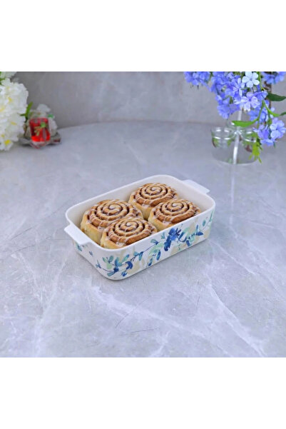 Al Hadaya Mall Ceramic Oven Tray with Elegant Design-White and Blue-17X29X8 cm