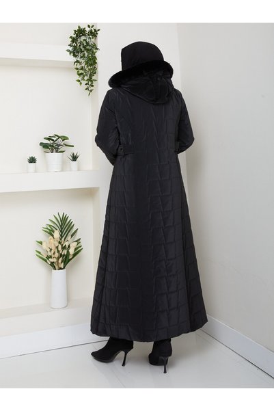 HNT Hayrunnisa Tesettür Full Length Nova Quilted Coat Black Hnt2803