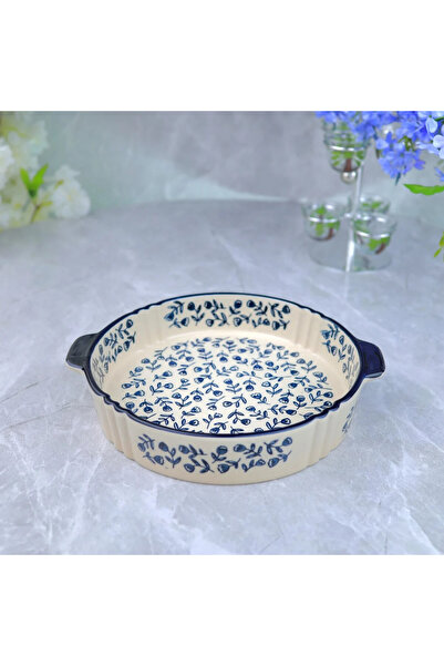 Al Hadaya Mall Ceramic Oven Tray with Elegant Design - Beige and Blue - 26X30...