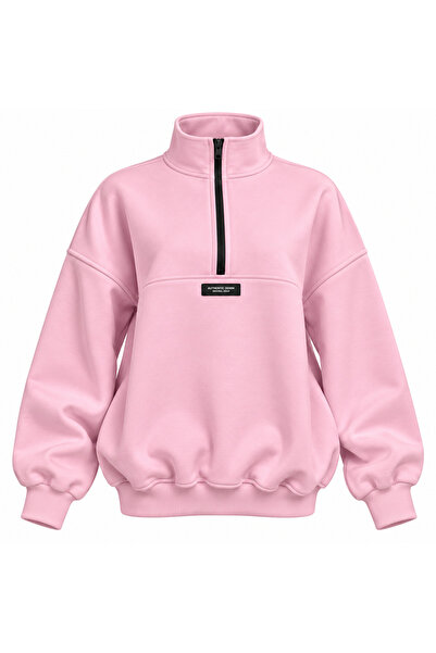 peri tower Kadın Dik Yaka Yarım Fermuarlı Oversize Uzun Kollu Sweatshirt