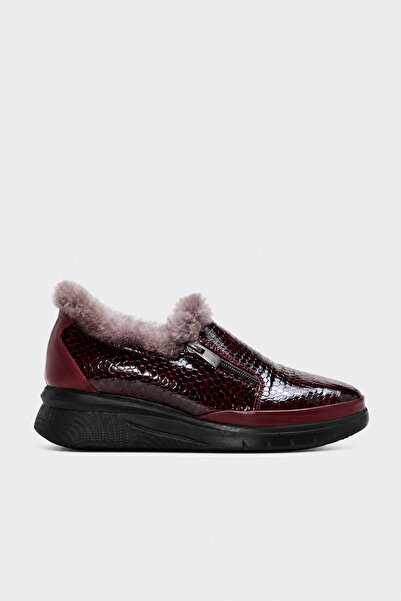FAST STEP Genuine Leather Fur Claret Red Crocodile Women's Casual Shoes 411Kz...