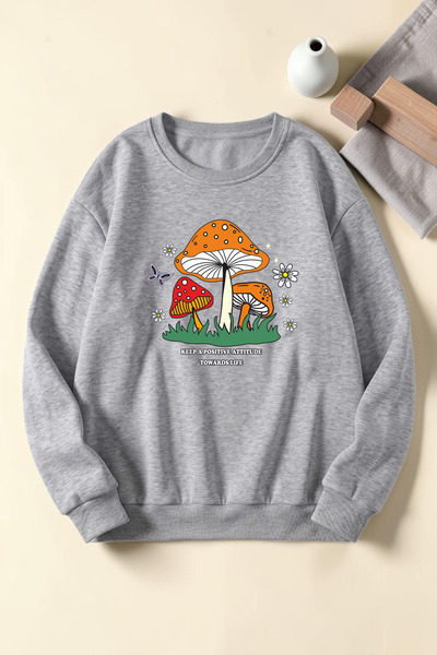 uyguntarz Hanorac unisex cu imprimeu ciuperci și guler rotund
